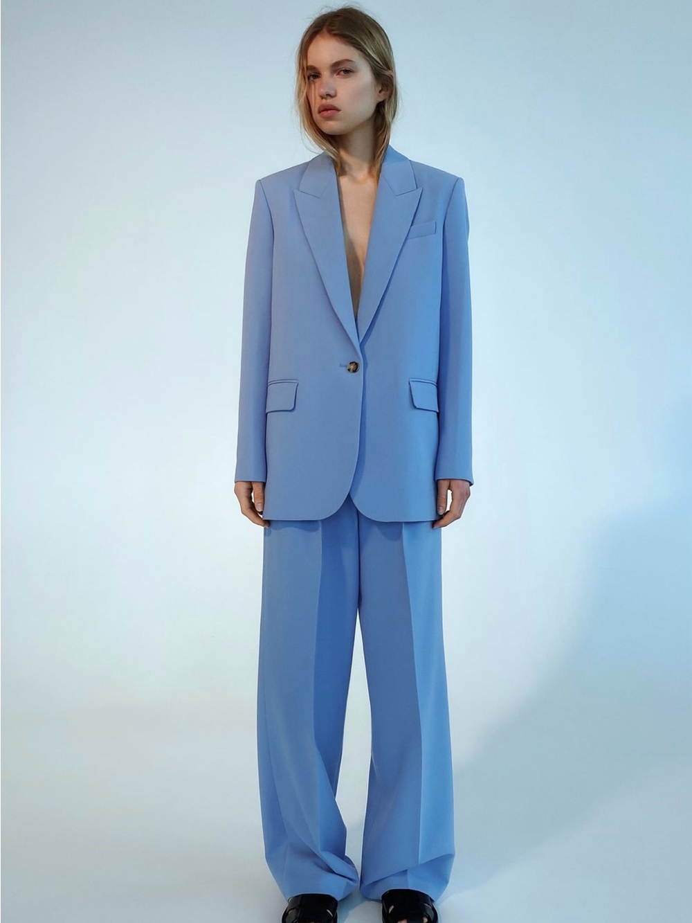 Zara Light Blue Oversized Two-Piece Blazer Suit S/XS